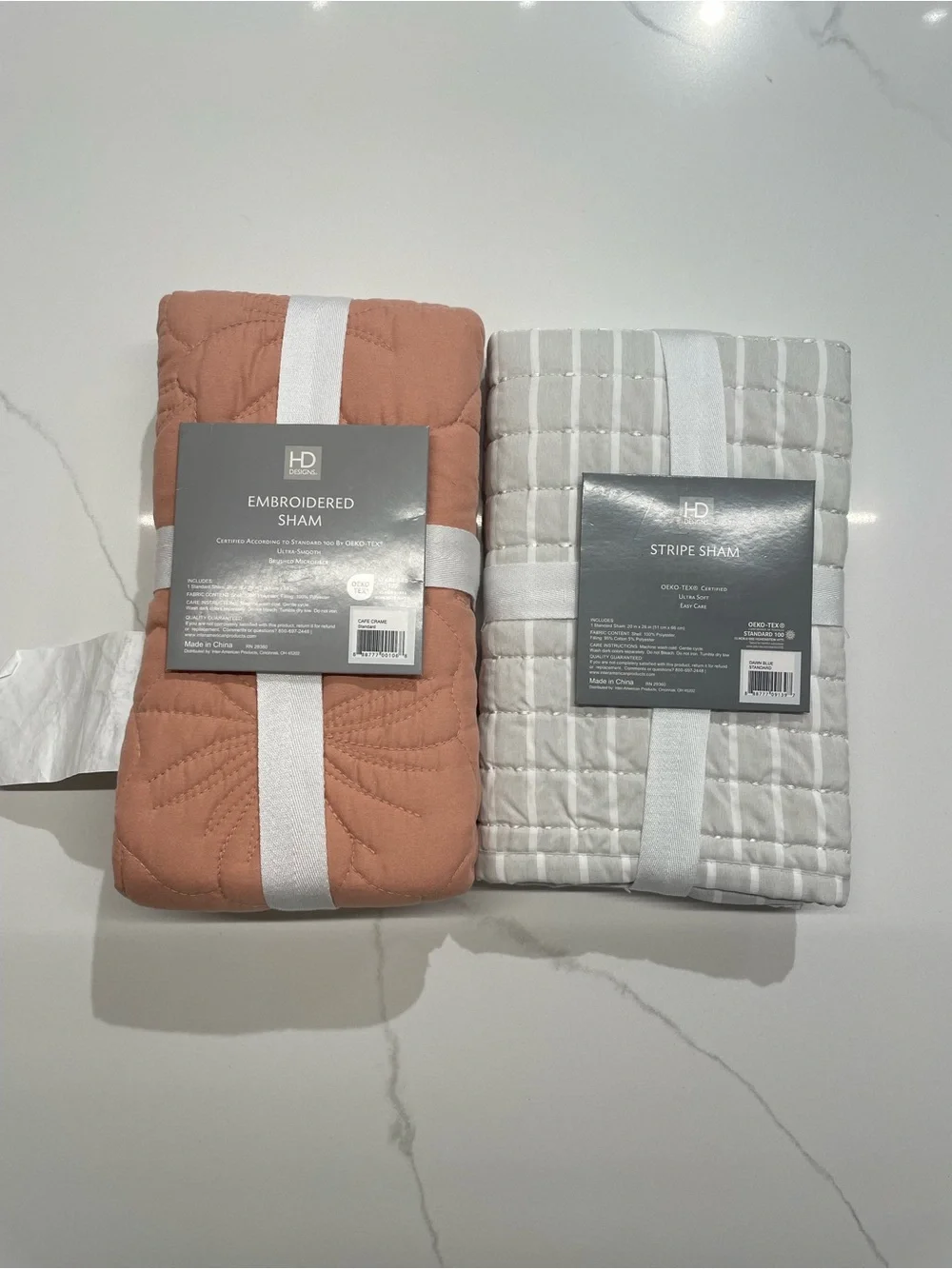 Home Bedding Embroidered Shams Bundle - Dusty Rose and Light Gray, 20” x 26”
